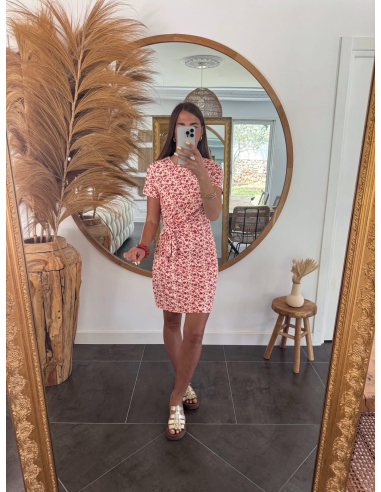 Lika - robe fleurie beige & rouge