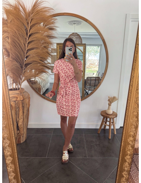 Lika - robe fleurie beige & rouge