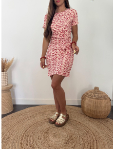 Lika - robe fleurie beige & rouge 2