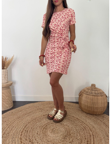 Lika - robe fleurie beige & rouge