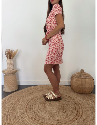 Lika - robe fleurie beige & rouge