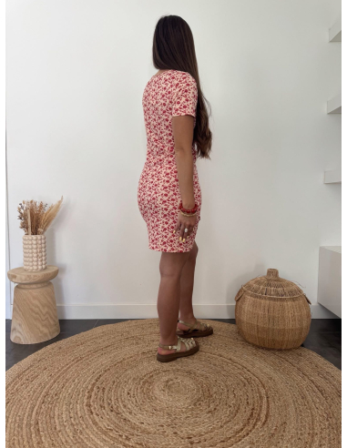Lika - robe fleurie beige & rouge