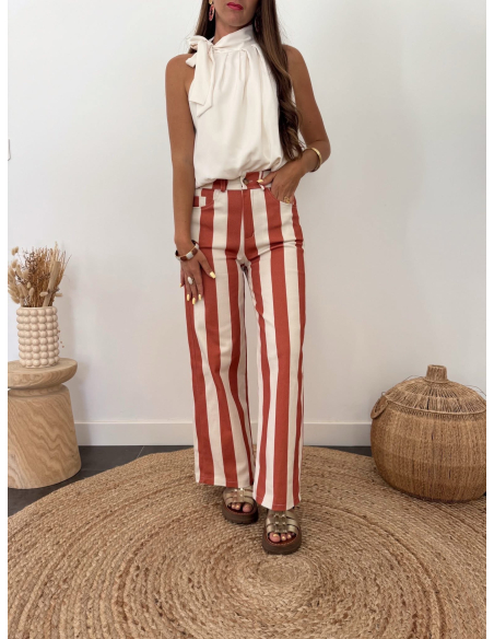 Doris - pantalon rayé terracotta
