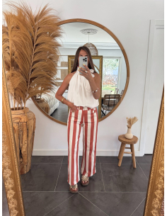 Doris - pantalon rayé terracotta