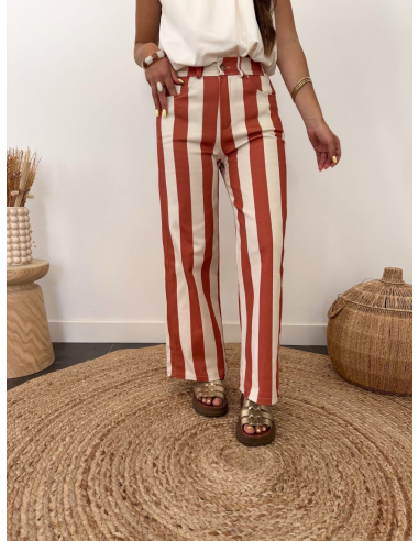 Doris - pantalon rayé terracotta