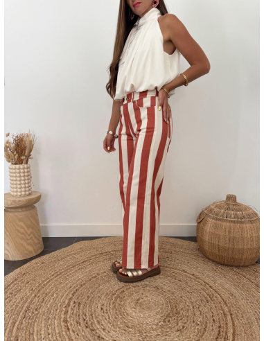 Doris - pantalon rayé terracotta