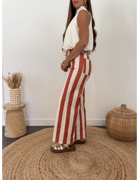Doris - pantalon rayé terracotta