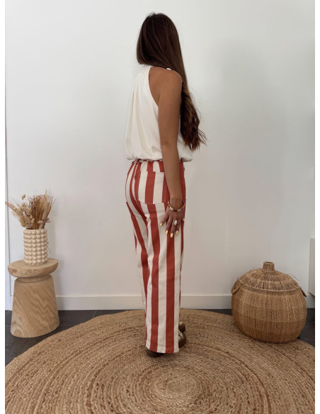 Doris - pantalon rayé terracotta