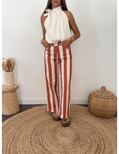 Doris - pantalon rayé terracotta