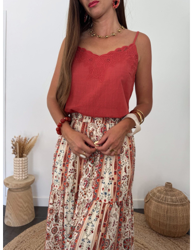 Jaspe - top terracotta brodé