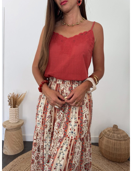 Jaspe - top terracotta brodé