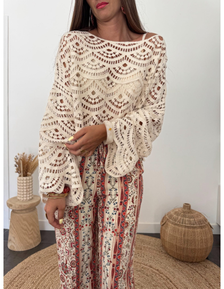 Faïa - top en crochet beige