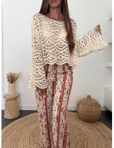 Faïa - top en crochet beige