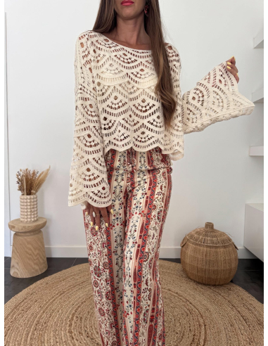 Faïa - top en crochet beige