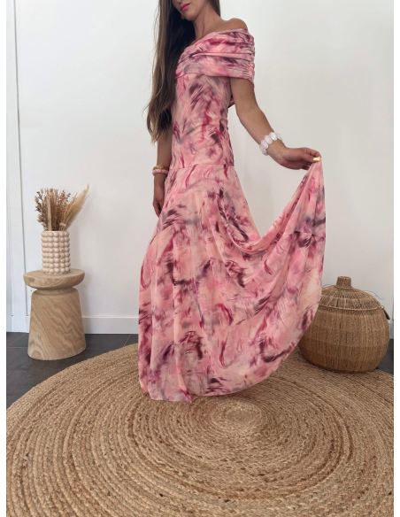 Diane - robe longue imprimé rose