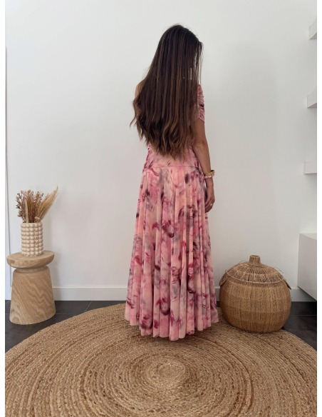 Diane - robe longue imprimé rose