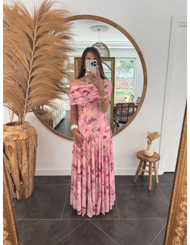 Diane - robe longue imprimé rose
