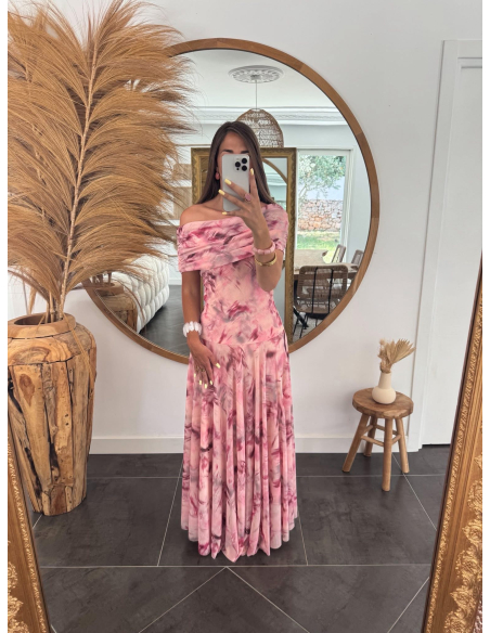 Diane - robe longue imprimé rose