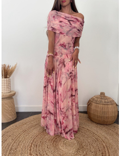 Diane - robe longue imprimé rose 2