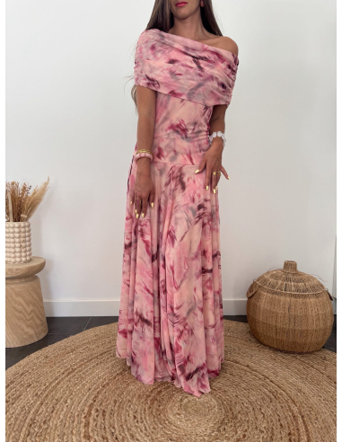Diane - robe longue imprimé rose