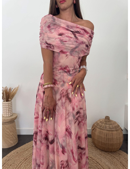 Diane - robe longue imprimé rose