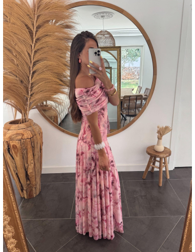 Diane - robe longue imprimé rose