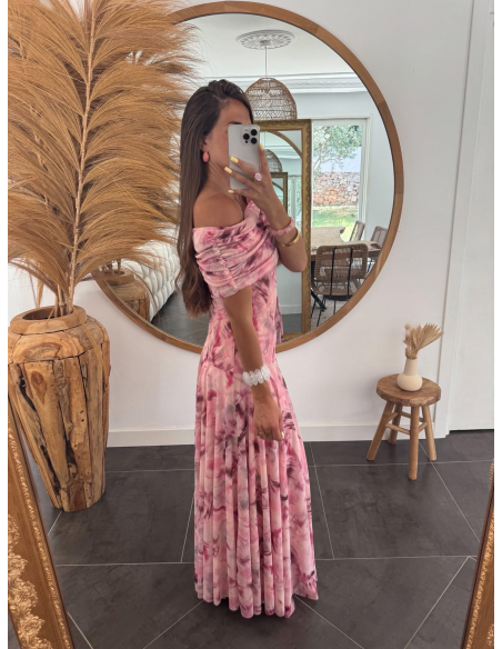 Diane - robe longue imprimé rose