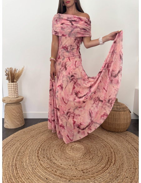 Diane - robe longue imprimé rose