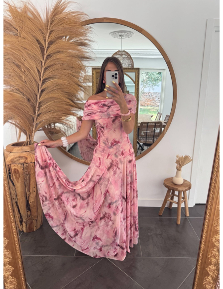 Diane - robe longue imprimé rose