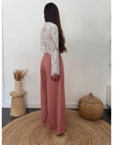 Arina - blouse dentelle perlé blanche