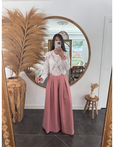 Arina - blouse dentelle perlé blanche