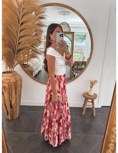 Francesca - jupe longue imprimé rose