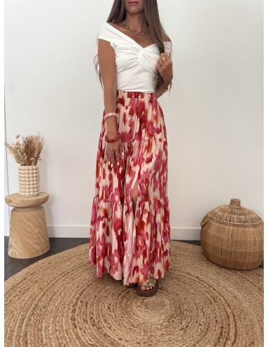 Francesca - jupe longue imprimé rose
