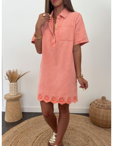 Enrica - robe en jean saumon