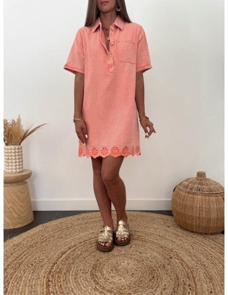 Enrica - robe en jean saumon