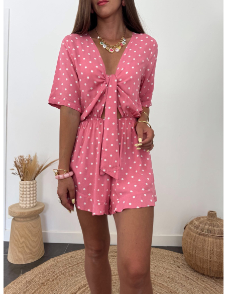 Jenson - combishort rose à pois
