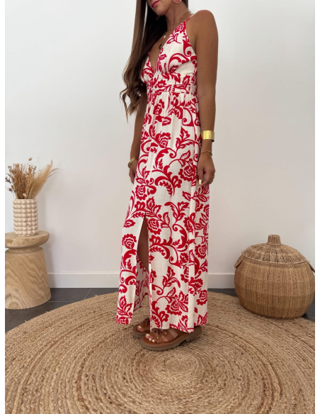 Joline - robe longue imprimé rouge