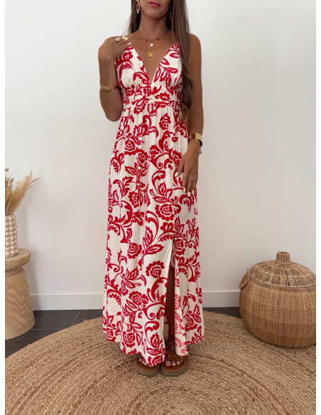 Joline - robe longue imprimé rouge