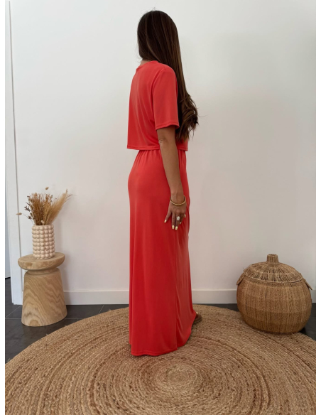 Telly - ensemble top & jupe corail