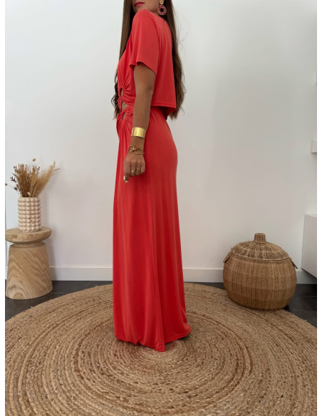 Telly - ensemble top & jupe corail