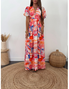 Anissa - robe longue corail/bleu 2