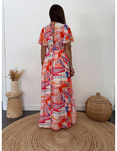 Anissa - robe longue corail/bleu