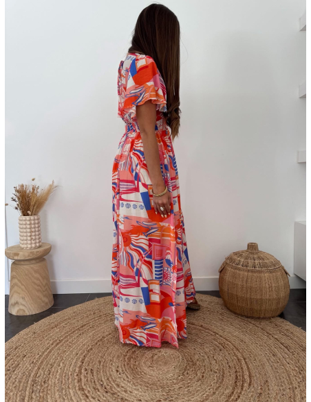 Anissa - robe longue corail/bleu