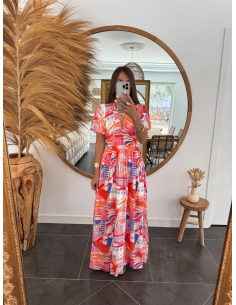 Anissa - robe longue corail/bleu