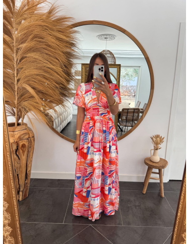 Anissa - robe longue corail/bleu