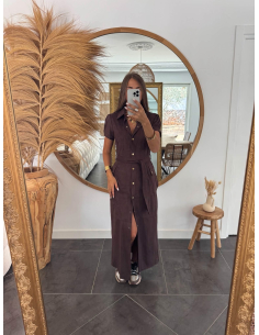 Albine - robe chemise en suédine chocolat