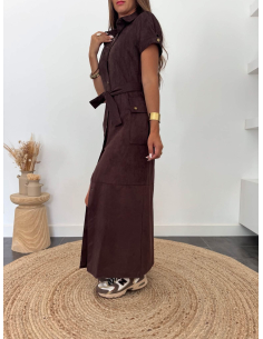 Albine - robe chemise en suédine chocolat 2