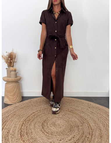 Albine - robe chemise en suédine chocolat