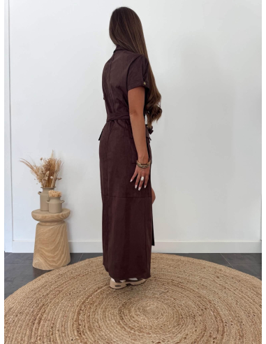 Albine - robe chemise en suédine chocolat