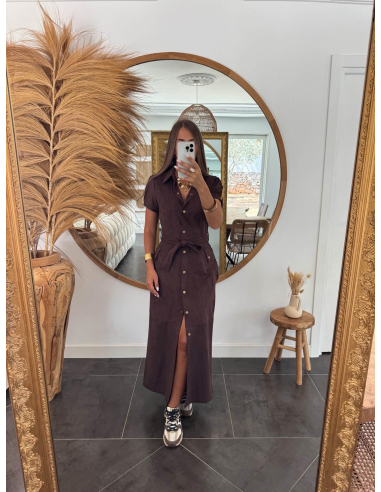 Albine - robe chemise en suédine chocolat